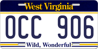 WV license plate OCC906