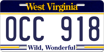 WV license plate OCC918