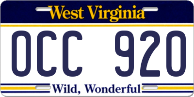 WV license plate OCC920