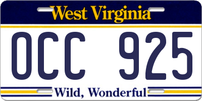 WV license plate OCC925