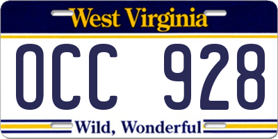 WV license plate OCC928