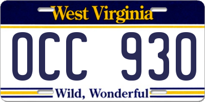WV license plate OCC930