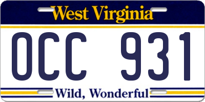 WV license plate OCC931