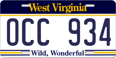 WV license plate OCC934