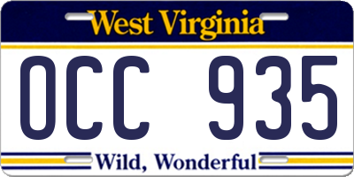 WV license plate OCC935