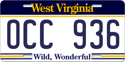 WV license plate OCC936