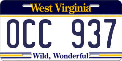 WV license plate OCC937