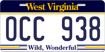 WV license plate OCC938