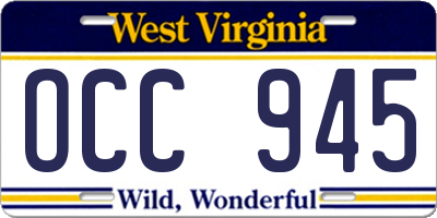 WV license plate OCC945