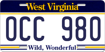 WV license plate OCC980