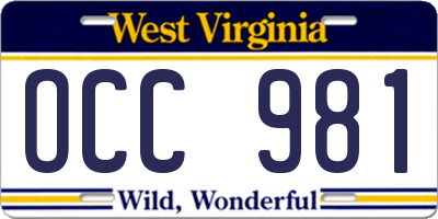 WV license plate OCC981
