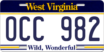 WV license plate OCC982