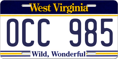 WV license plate OCC985