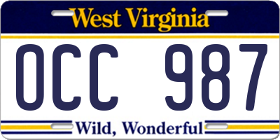 WV license plate OCC987
