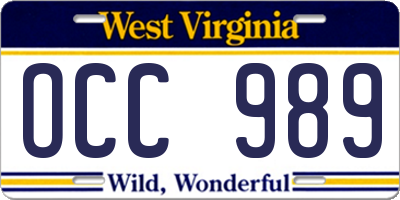 WV license plate OCC989