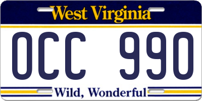 WV license plate OCC990