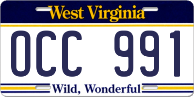 WV license plate OCC991