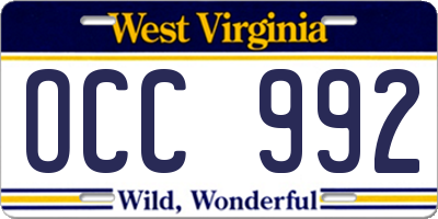 WV license plate OCC992