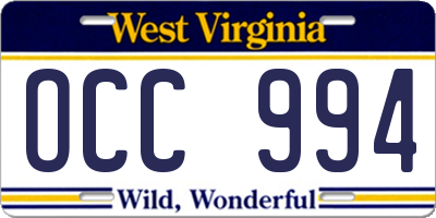 WV license plate OCC994