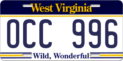 WV license plate OCC996