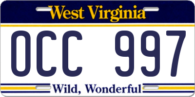 WV license plate OCC997