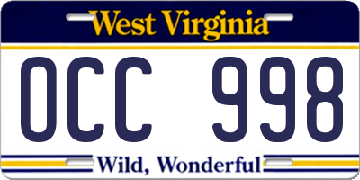 WV license plate OCC998