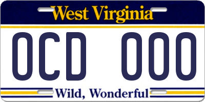 WV license plate OCD000
