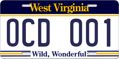 WV license plate OCD001