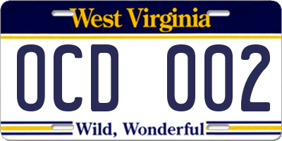 WV license plate OCD002