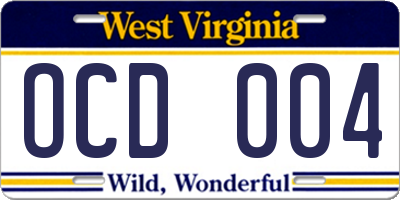 WV license plate OCD004