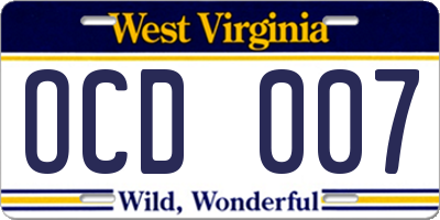 WV license plate OCD007