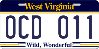 WV license plate OCD011