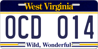 WV license plate OCD014