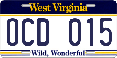 WV license plate OCD015