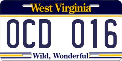 WV license plate OCD016