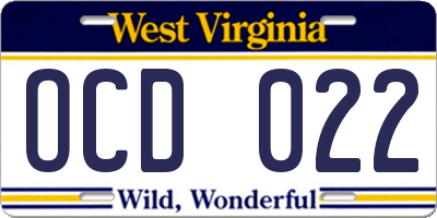 WV license plate OCD022