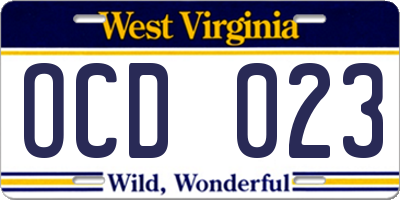 WV license plate OCD023