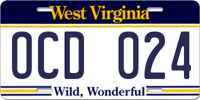 WV license plate OCD024