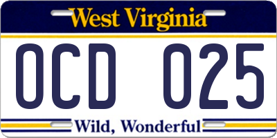 WV license plate OCD025