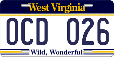 WV license plate OCD026