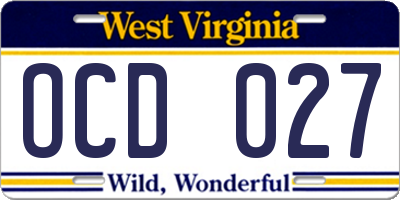WV license plate OCD027
