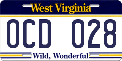 WV license plate OCD028