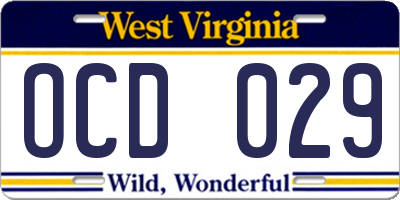 WV license plate OCD029