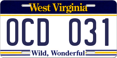 WV license plate OCD031