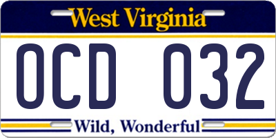 WV license plate OCD032