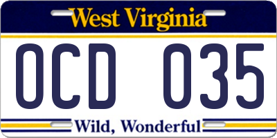 WV license plate OCD035