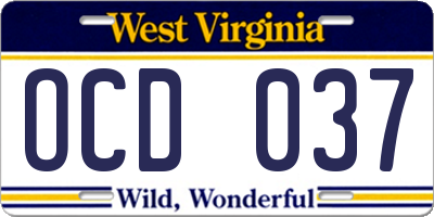 WV license plate OCD037