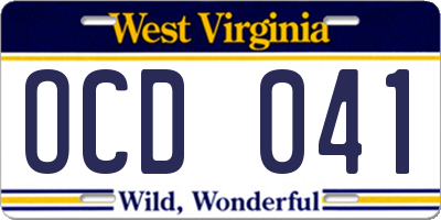 WV license plate OCD041