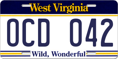 WV license plate OCD042