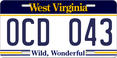 WV license plate OCD043